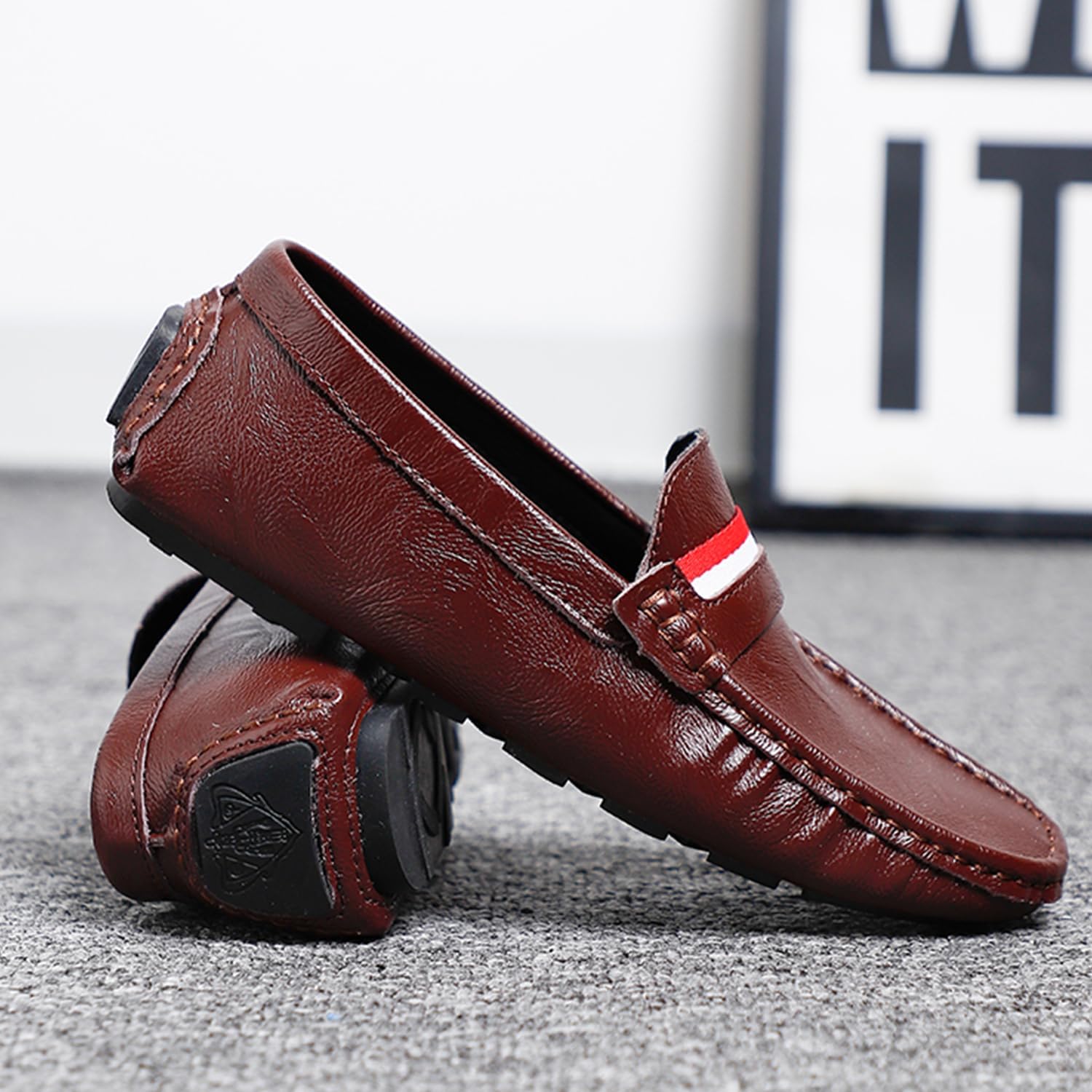 Мужские мокасины Dacnakby Penny Loafers, лоферы, слипоны с красно-белой полоской, повседневная обувь на плоской подошве, лодочные туфли — фото 4