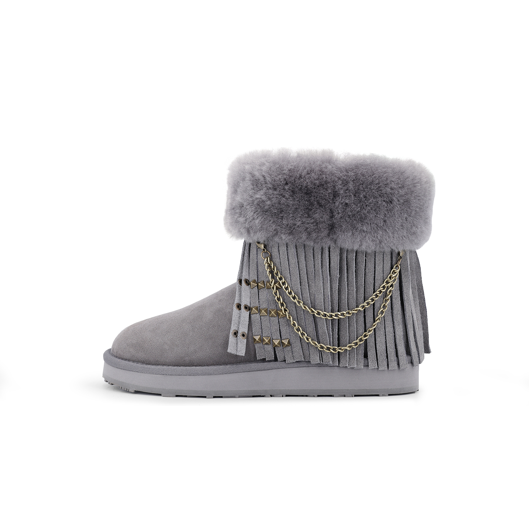 Женские короткие зимние ботинки GERA с бахромой YELLOW EARTH NATURAL PRODUCTS, Asphalt Gray