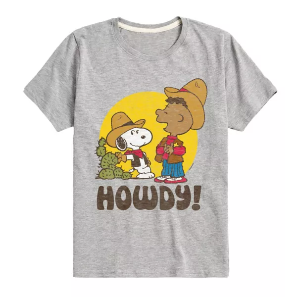 

Футболка для мальчиков 8-20 лет с принтом "Peanuts" Франклин и Снупи в ковбойском стиле Licensed Character, серый