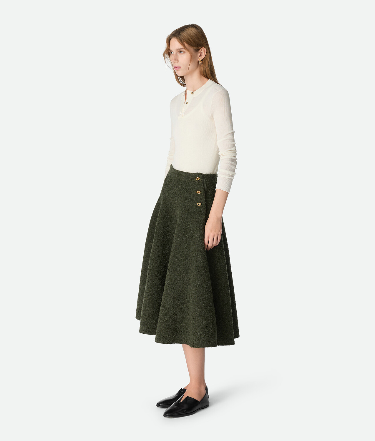 Юбка из шерстяного букле BOTTEGA VENETA, темно-зеленый — фото 2