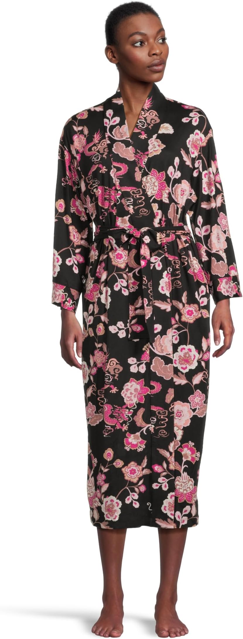 

Женский халат Fluer Dragon — уютный трикотажный халат N by Natori, Black