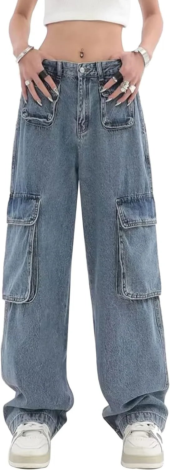 

Женские карго джинсы Straight Leg с несколькими карманами Kisswow