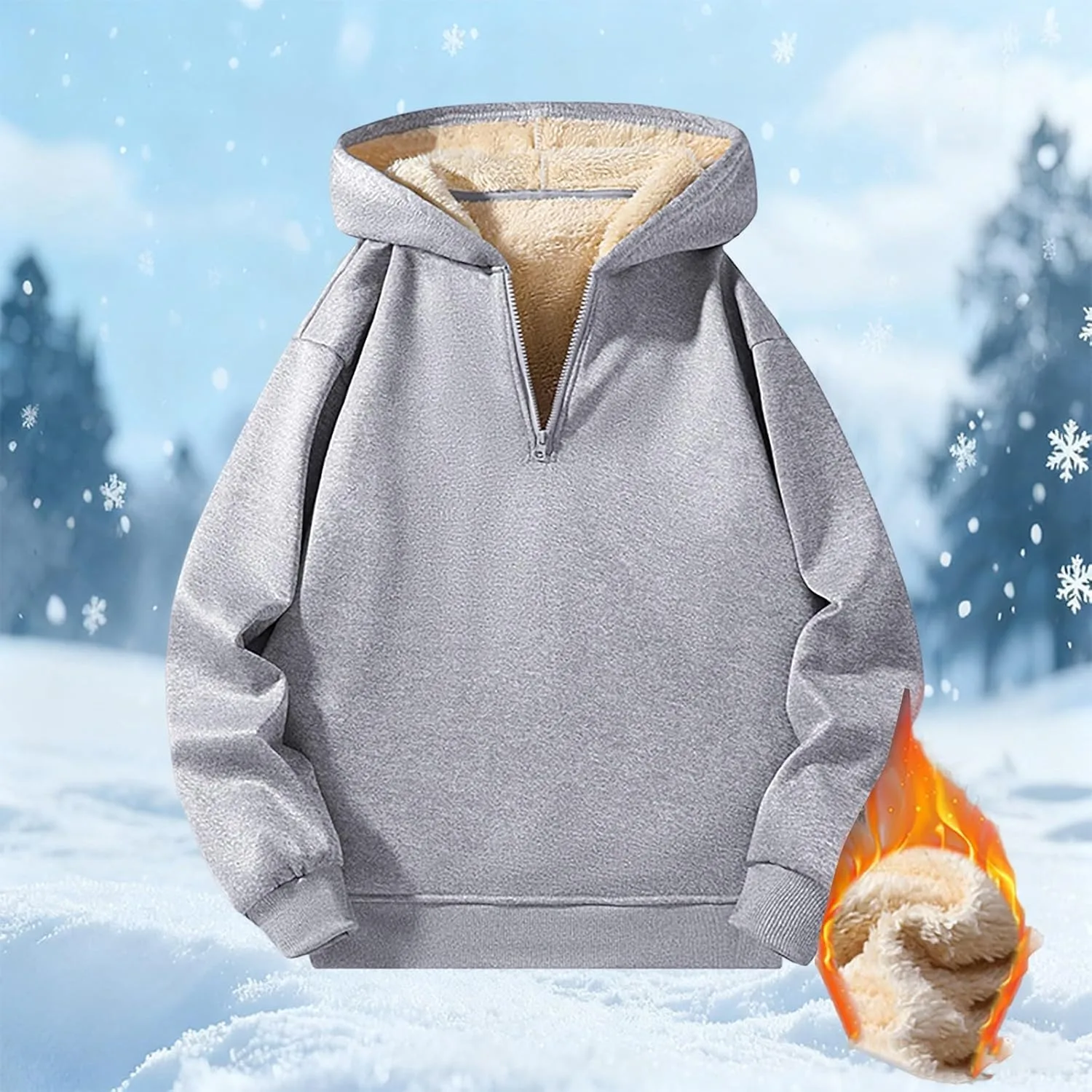 Толстовка с молнией на четверть для мужчин Casual Sherpa Fleece Lined — фото 2