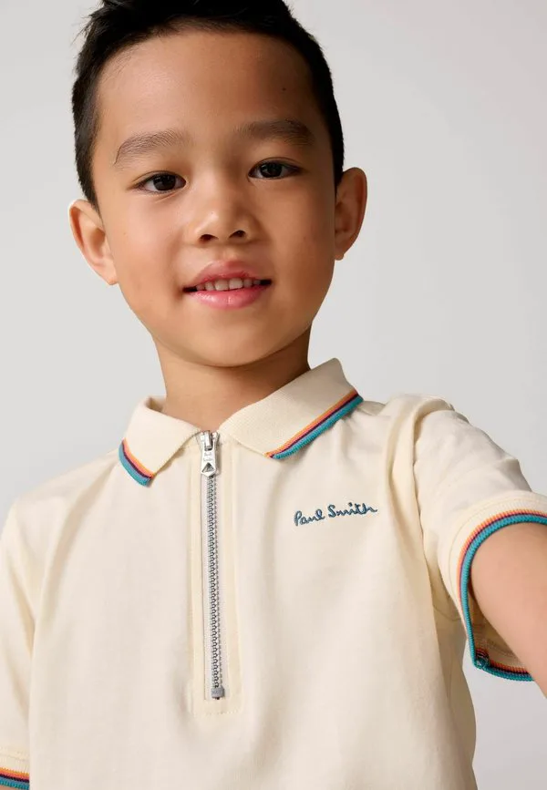 Поло с коротким рукавом и молнией до середины груди, стандартного кроя. Paul Smith Junior, White — фото 3