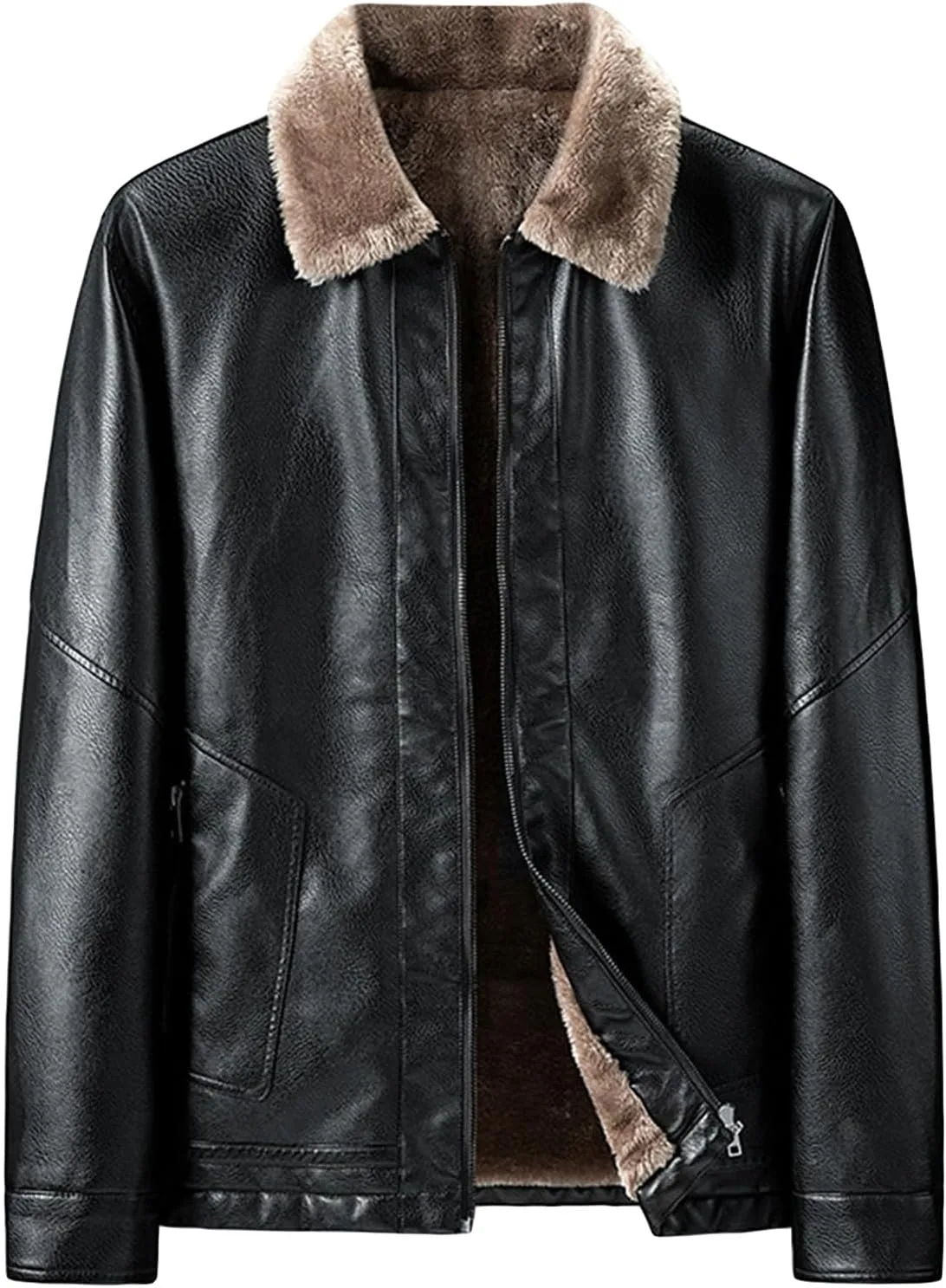 

Кожаная куртка мужская с меховым воротником и подкладкой Sherpa JEsilunmaMY