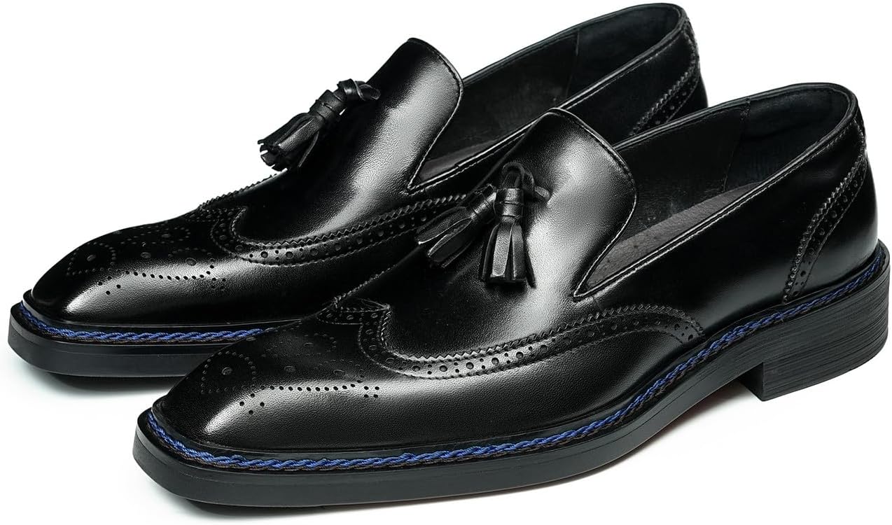 

Мужские лоферы Santimon с кисточками, перфорацией и перфорацией, классические туфли-броги из натуральной кожи с мягкой стелькой для деловых встреч, свадеб и повседневной носки, черный