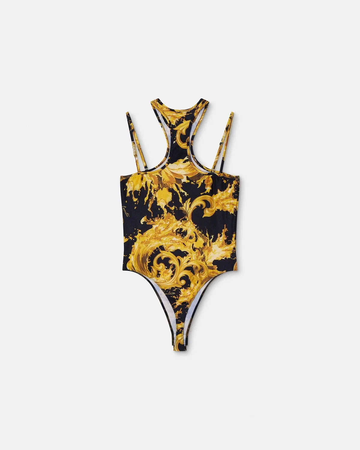 Боди с принтом и открытыми плечами VERSACE, черный — фото 3