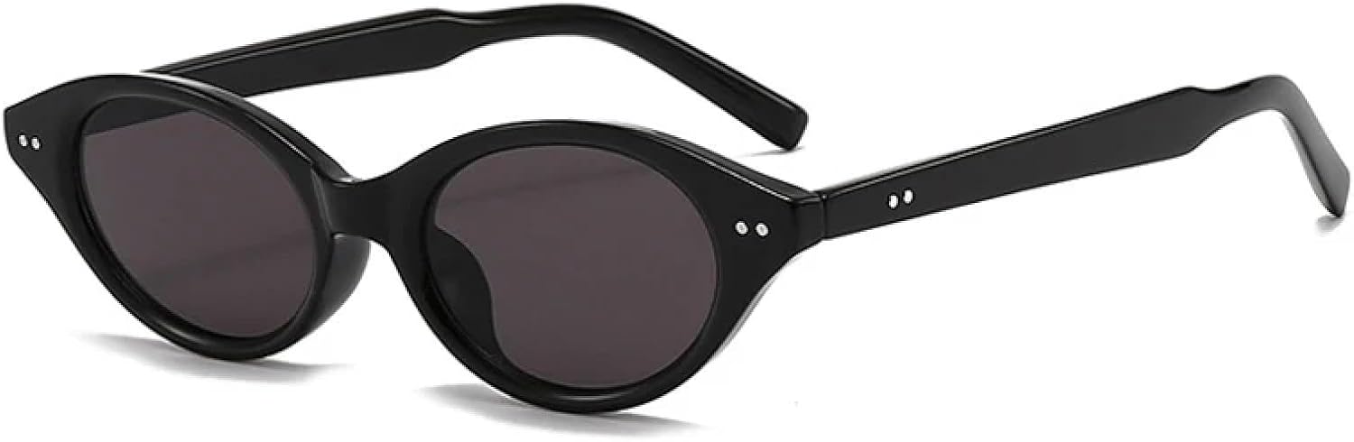 

Модные маленькие солнцезащитные очки «кошачий глаз» для женщин, ретро-очки с заклепками, солнцезащитные очки UV400 для мужчин, трендовые солнцезащитные очки с овальными линзами цвета зеленого чая TVTBBVV, Black Grey