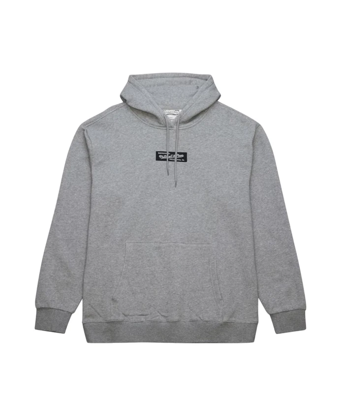 

Классическая серая толстовка с капюшоном и логотипом в виде квадрата меланжевого цвета. Mitchell & Ness, серый