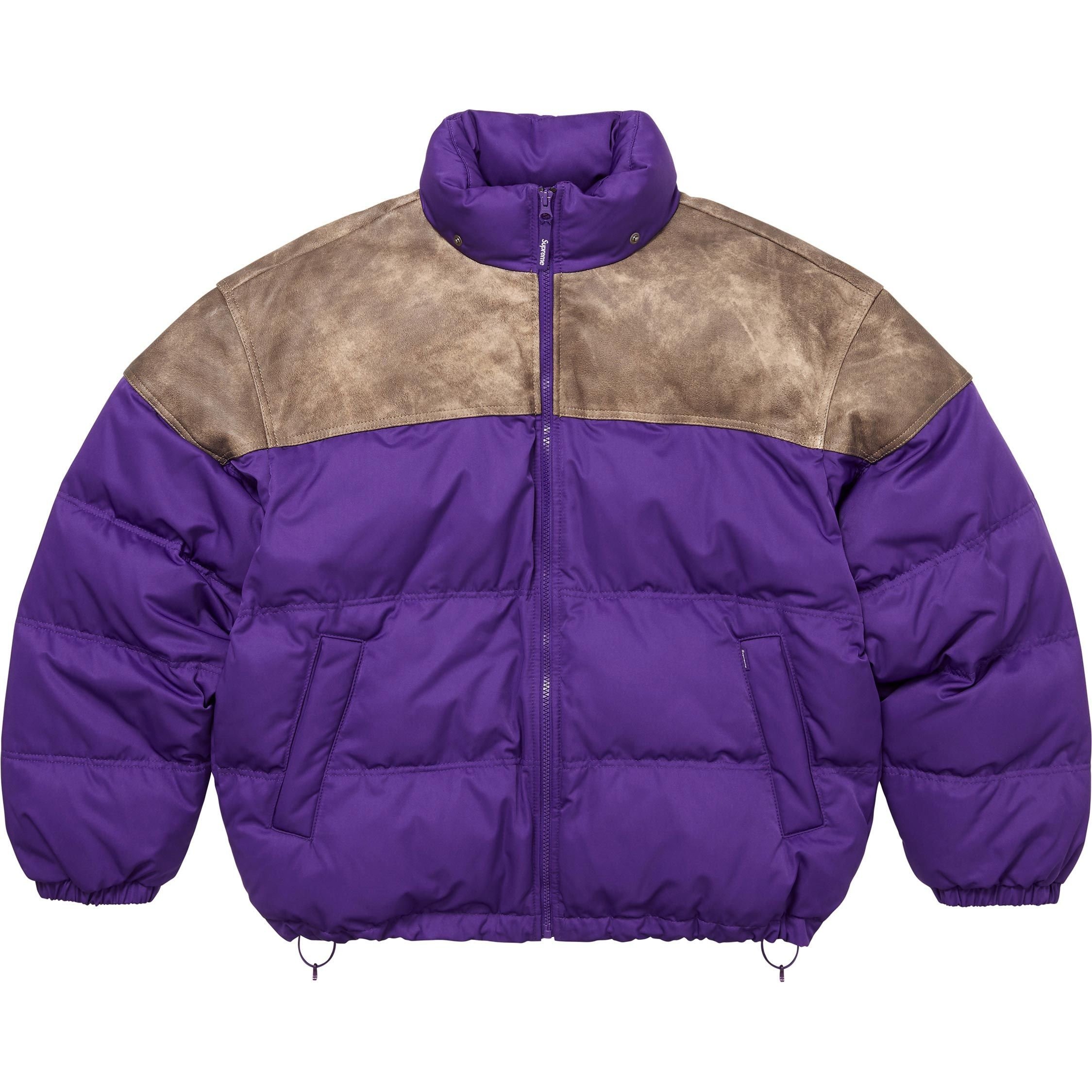 Куртка пуховик unisex с кожаной кокеткой fw25 week7 Supreme, черный — фото 3