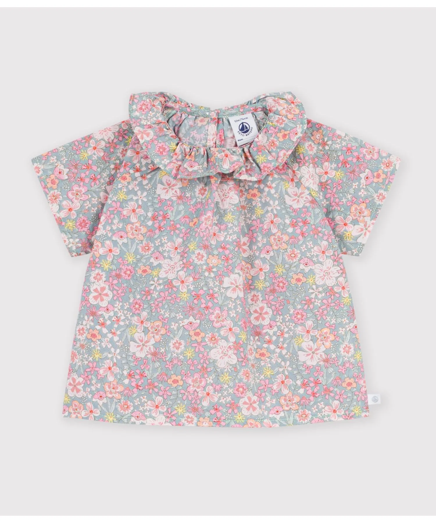 Детская футболка с цветочным принтом PETIT BATEAU светло-зелёная