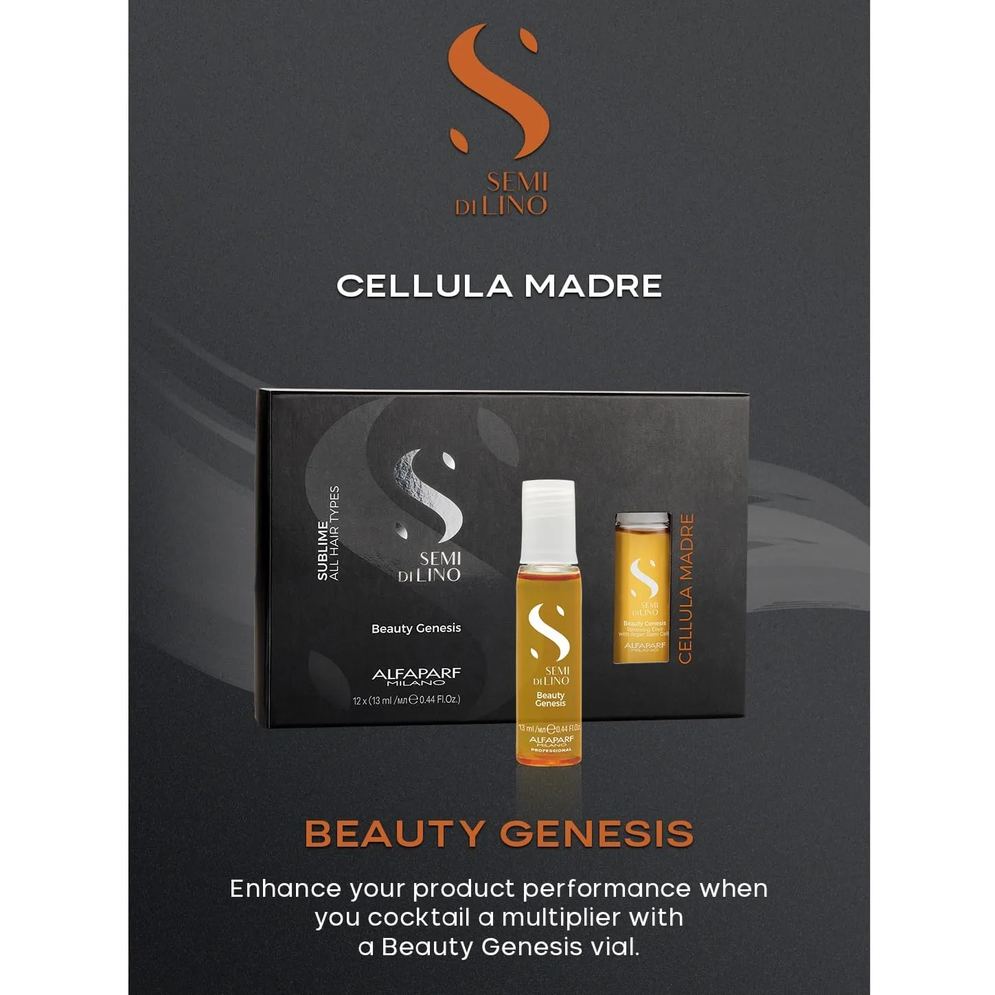 Alfaparf Milano Semi di Lino Cellula Madre Beauty Genesis and Glow Multiplier Set for Shine - Придает невероятный блеск - Для красивых и здоровых волос - Защищает и усиливает косметический цвет — фото 4