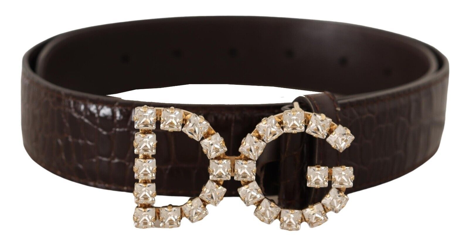 

Ремень из кожи с крокодиловым принтом и кристаллической пряжкой Dolce & Gabbana, коричневый