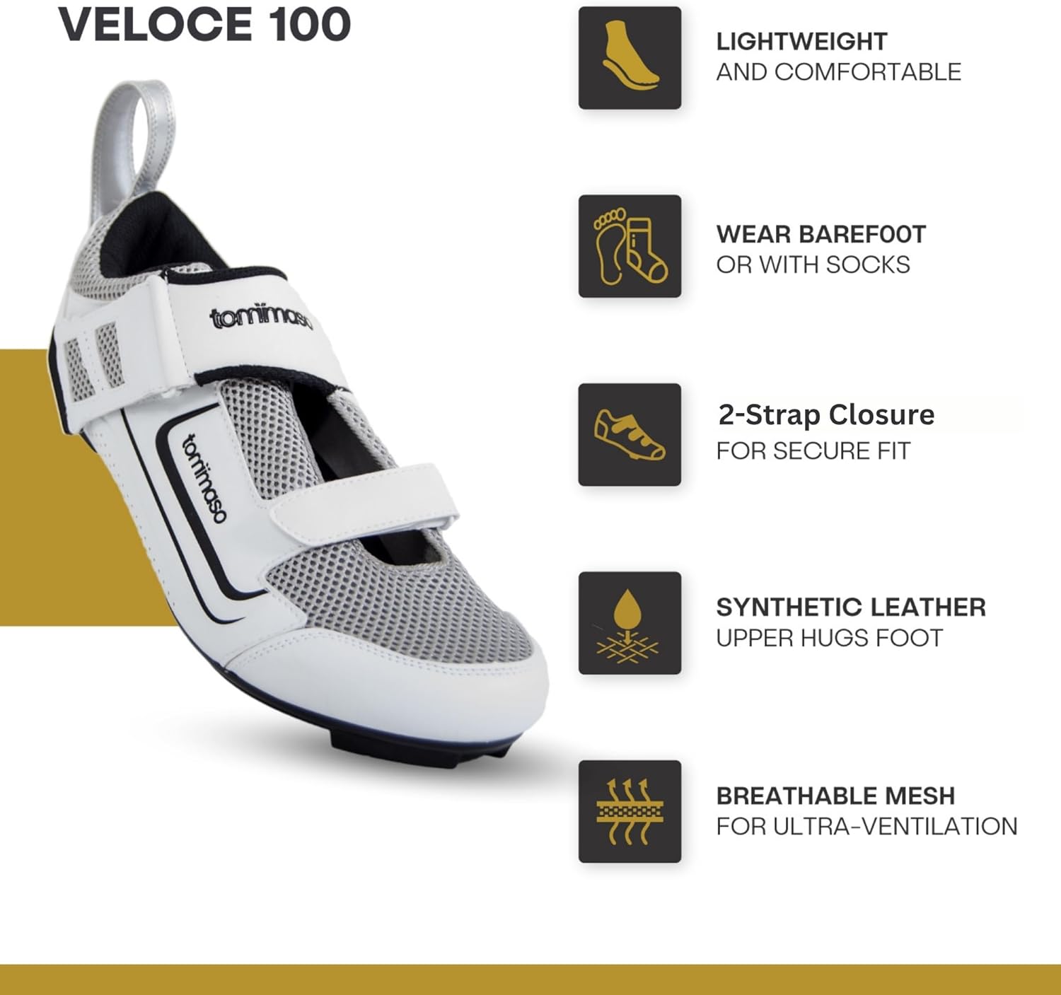 Велосипедные туфли Tommaso Veloce II - катайтесь с комфортом и стилем - туфли Peloton для триатлона, шоссе и домашнего велоспорта для мужчин и женщин, совместимые с шипами Look Delta, SPD и SPD-SL, белые и черные, белый — фото 3