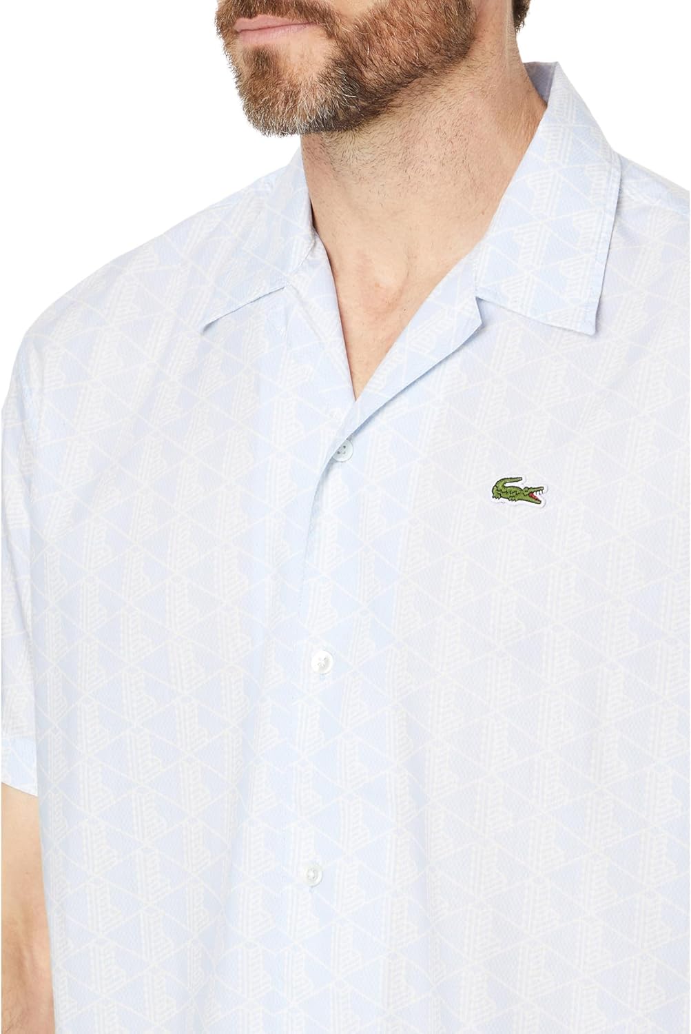 Мужская рубашка Lacoste Core Collection, свободный крой, короткий рукав, монограмма, Phoenix Blue/Flour — фото 3