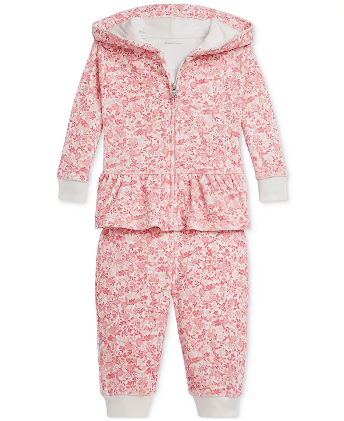 

Комплект из велюровой толстовки с цветочным принтом и брюк для девочек Polo Ralph Lauren, мультиколор