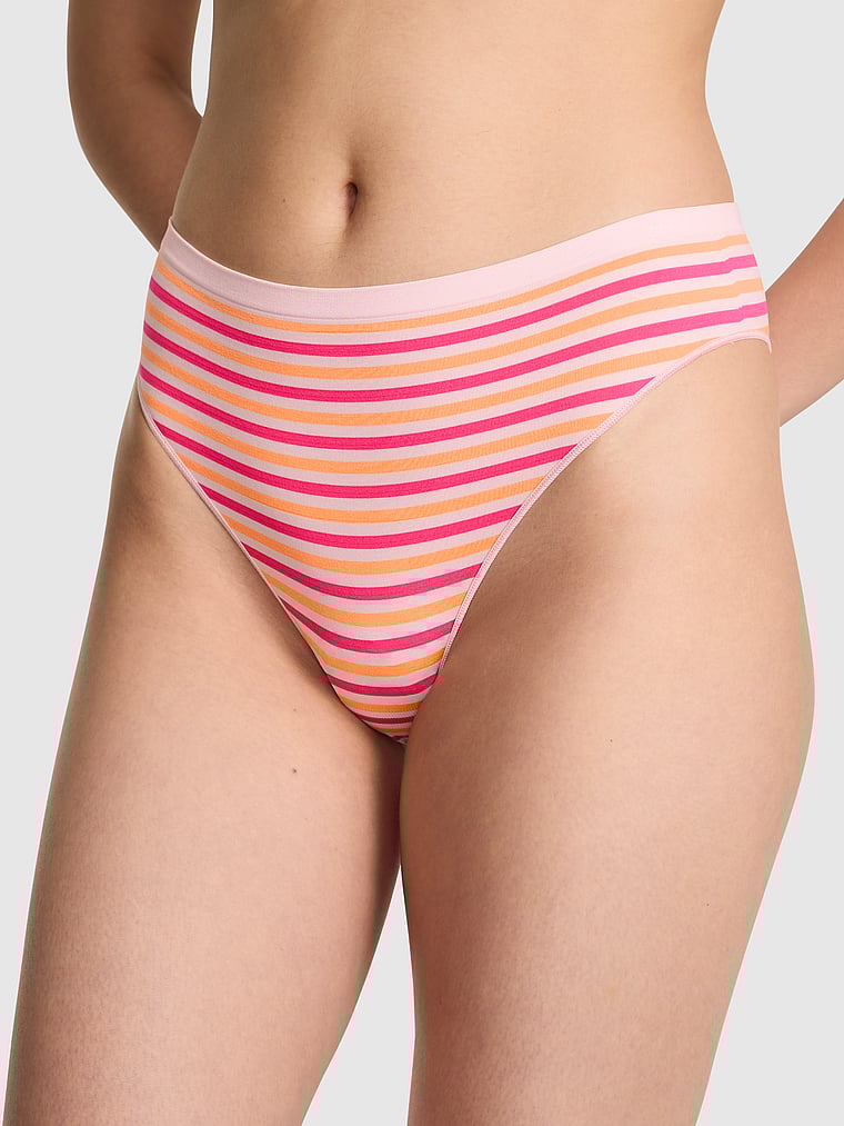 

Бесшовные бразильские трусики Pink, smooth pink tulip and orange stripe print