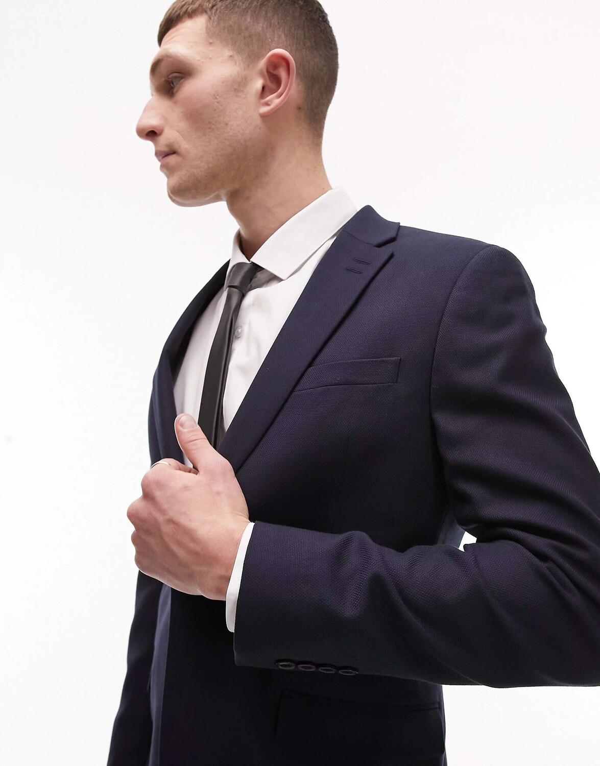 

Темно-синий эластичный супероблегающий фактурный пиджак Topman