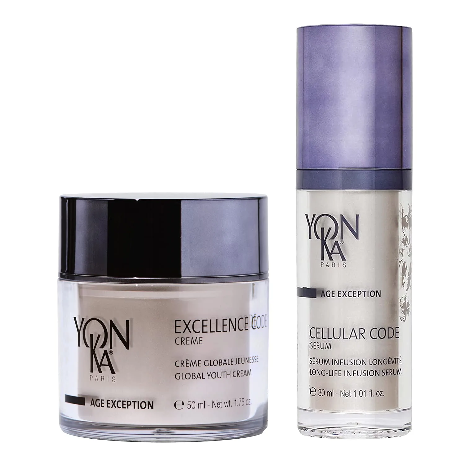 Набор Yon-Ka Age Exception Excellence Code Creme и Cellular Code Serum, крем и сыворотка против морщин для упругости кожи, 50 мл и 30 мл