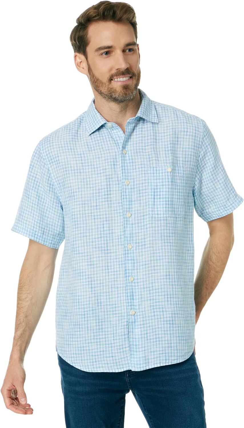 

Рубашка Tommy Bahama Sand Linen Beach Check, цвет Turquoise Cabbage