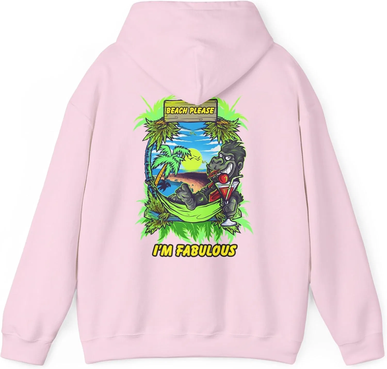 Толстовка с капюшоном Beach Please Gorilla Hammock с забавным летним принтом, тропическая одежда для отдыха, стильная одежда для пляжной вечеринки для мужчин и женщин — фото 2