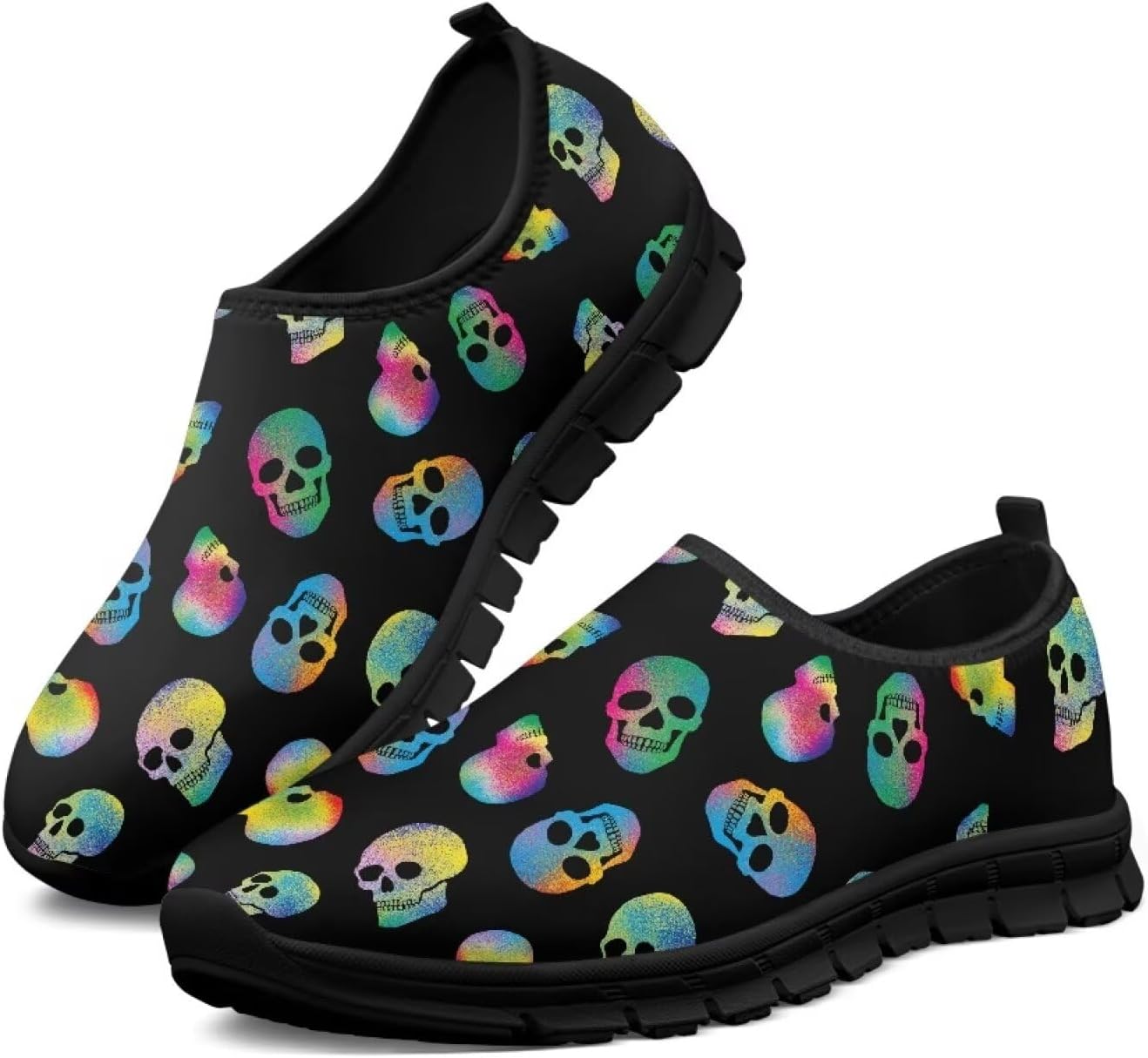 

Мужские повседневные туфли-слипоны с низким вырезом, спортивные кроссовки-лоферы с черепом и скелетом, противоскользящие, для прогулок и бега, размеры US5-14 Qoiuvncy, Flourescent Skull
