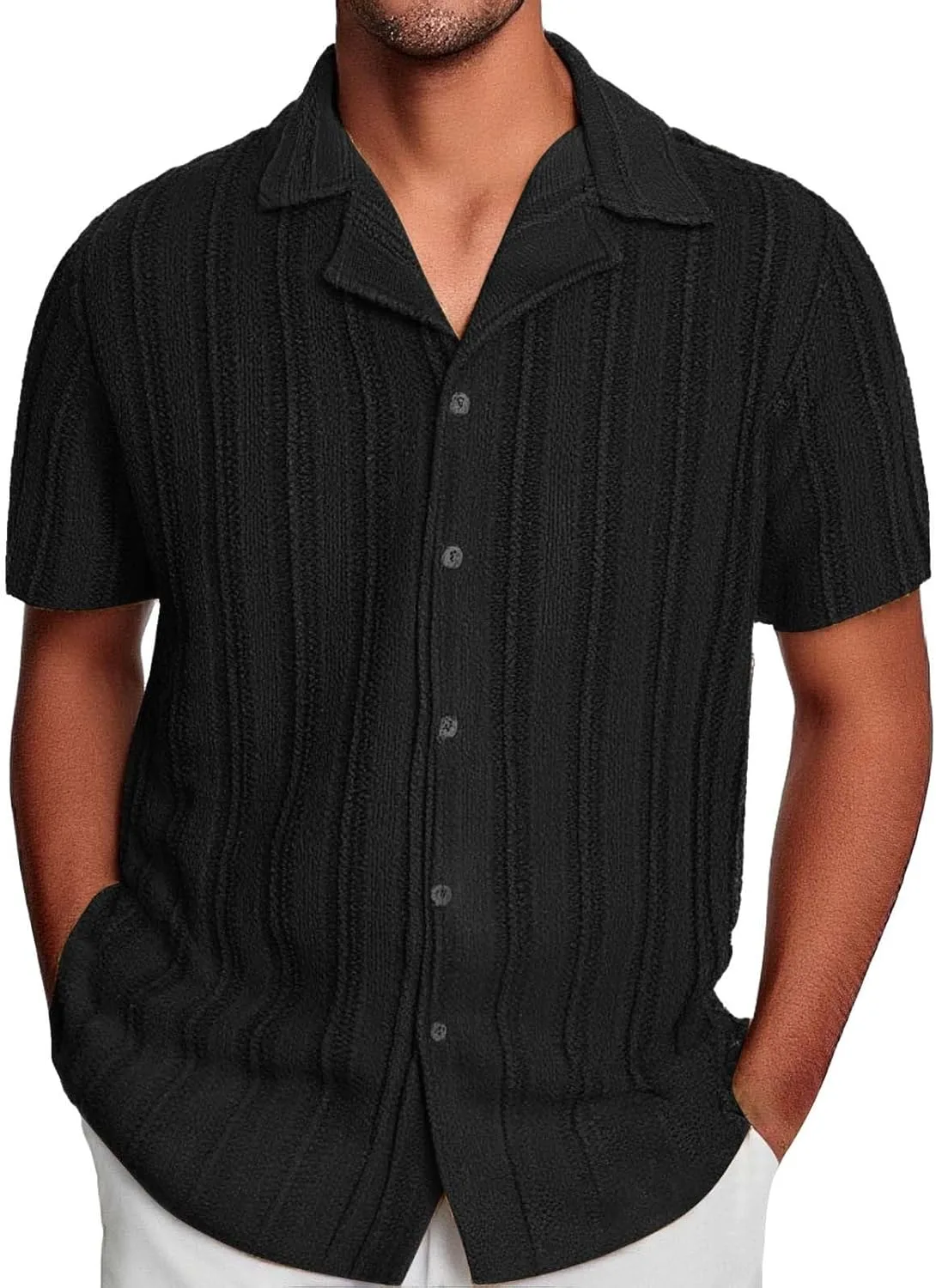 

Мужская ретро рубашка casual с полосками и коротким рукавом