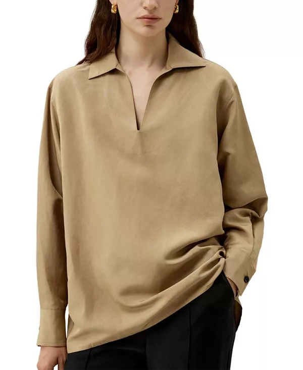 

Рубашка свободного кроя из смеси шелка и льна Lilysilk, коричневый