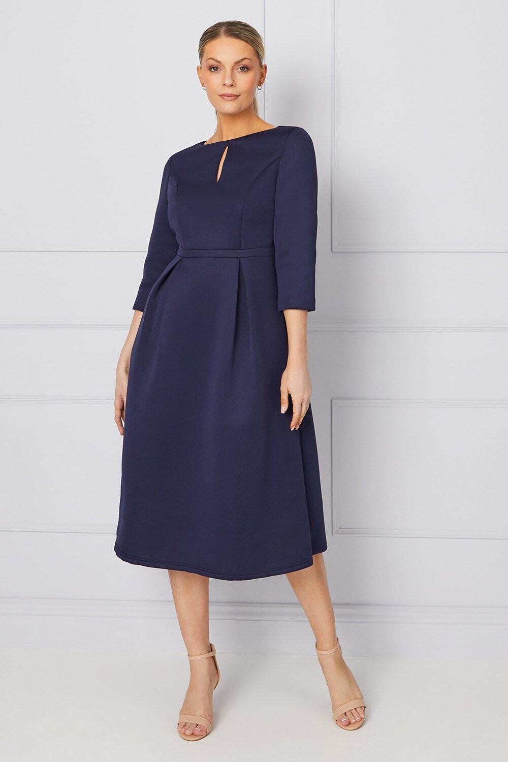 

Платье миди с расклешенным кроем и аквалангом для особых случаев Wallis, темно-синий