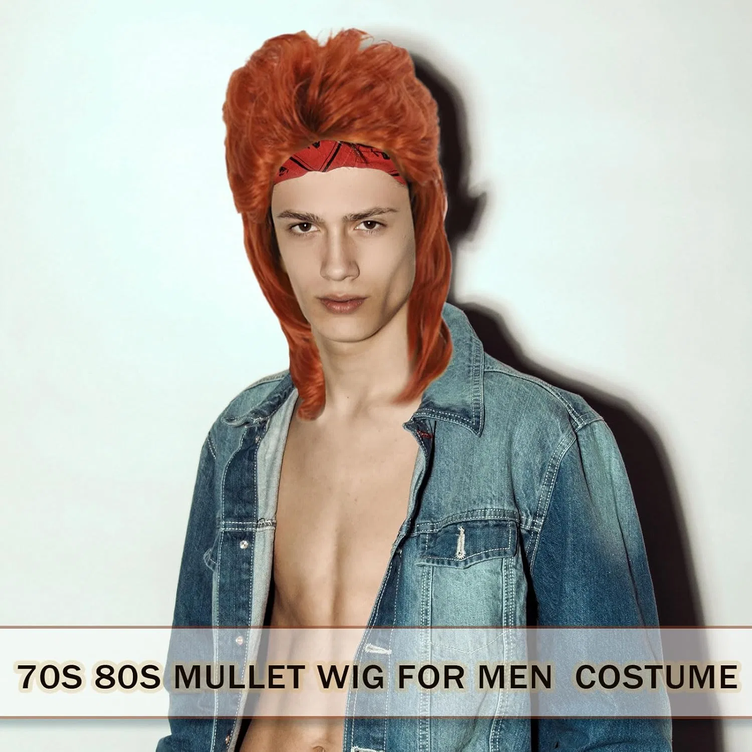 Мужской парик «Mullet» красный для вечеринок Founsho, Red — фото 4