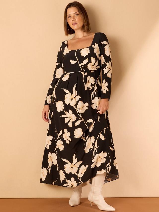 

Платье с цветочным принтом и квадратным вырезом Live Unlimited, Black
