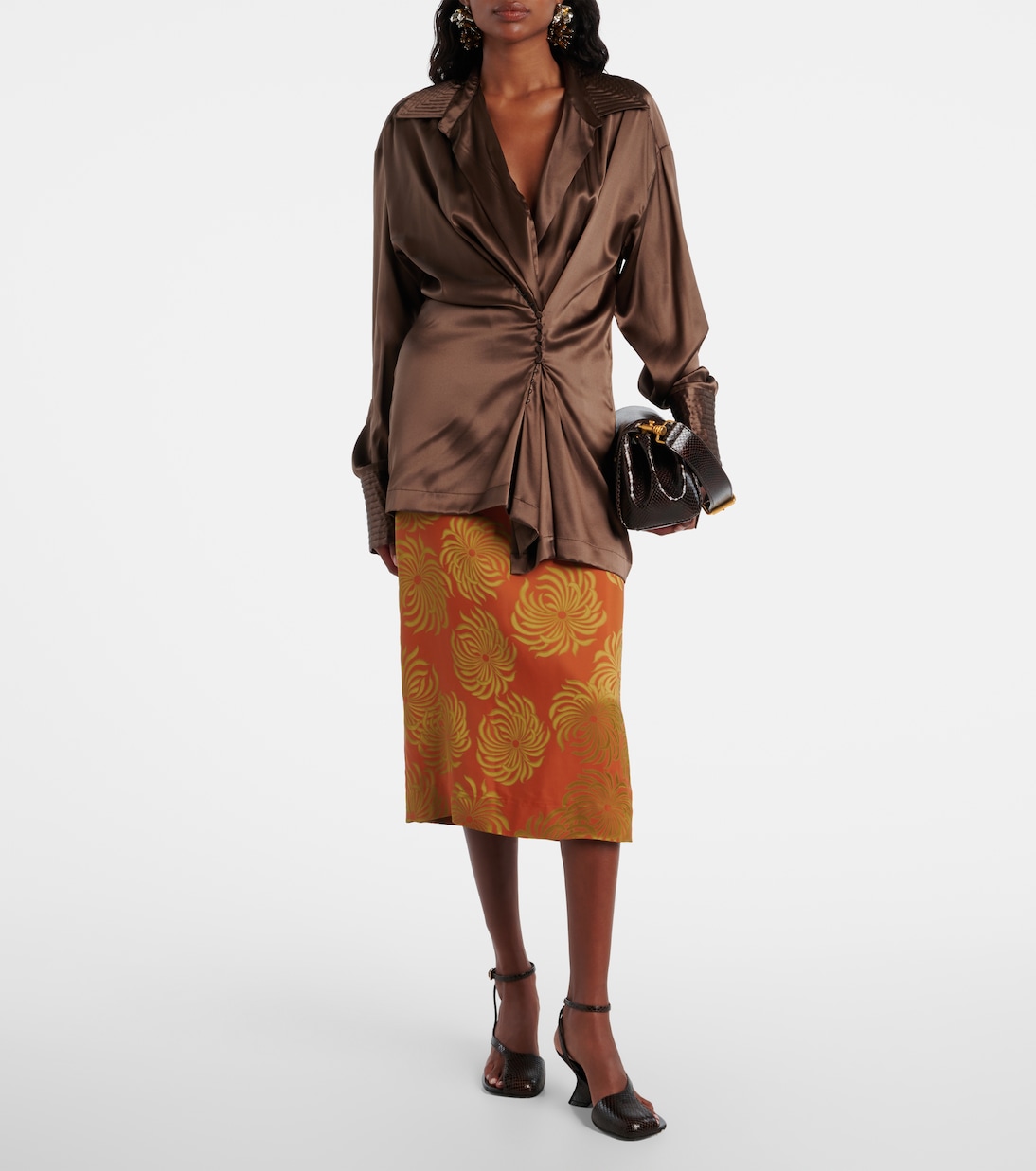 Драпированная рубашка из смесового шелка Dries Van Noten, коричневый — фото 2