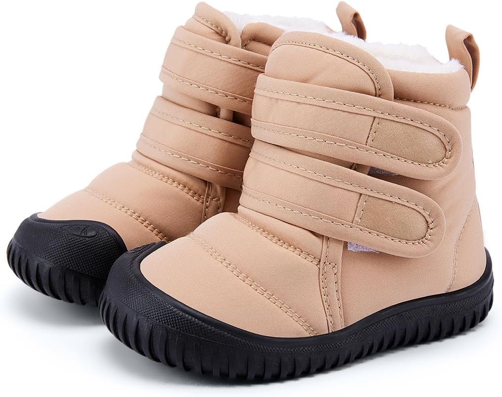 

Детские зимние ботинки BMCiTYBM для малышей, обувь для детей мальчиков и девочек с искусственным мехом для холодной погоды, Two Strap Camel