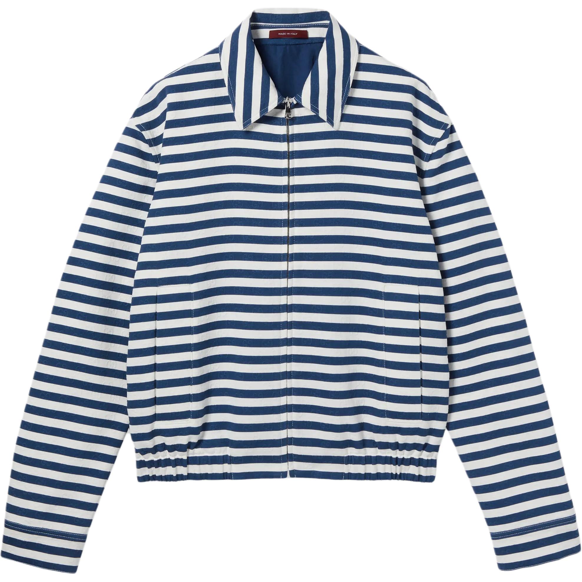Принтованная куртка Gg Cotton Jacquard с молнией GUCCI, синий — фото 3