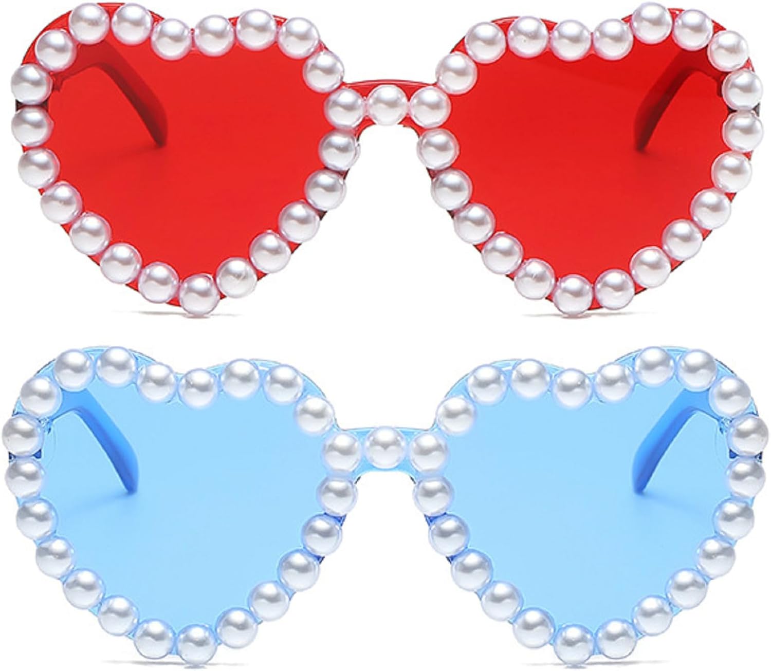

Милые солнцезащитные очки в форме сердца для женщин, ретро-винтажные, с жемчужными блестками, идеально подойдут для рейв-вечеринки или свадебного декора mincl, 2pcs-blue&red