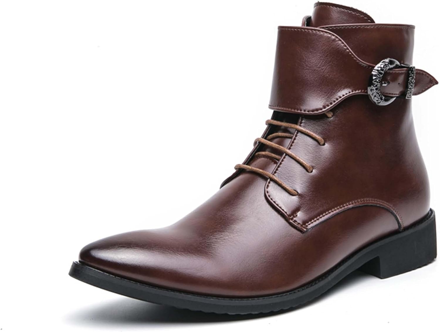 

Мужские ботинки Челси с модной пряжкой, с заостренным носком, деловые, повседневные, формальные, противоскользящие, для униформы, конференций, свадеб и банкетов, высокие кожаные ботинки Generic, коричневый