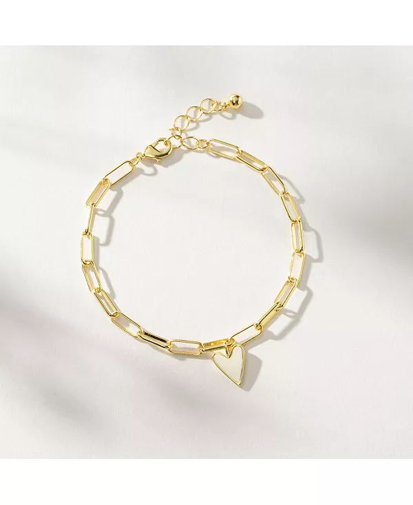 

Браслет с белым сердцем, позолоченный 14 карат, 6,5 дюйма + удлинитель 1,5 дюйма Uncommon James, gold