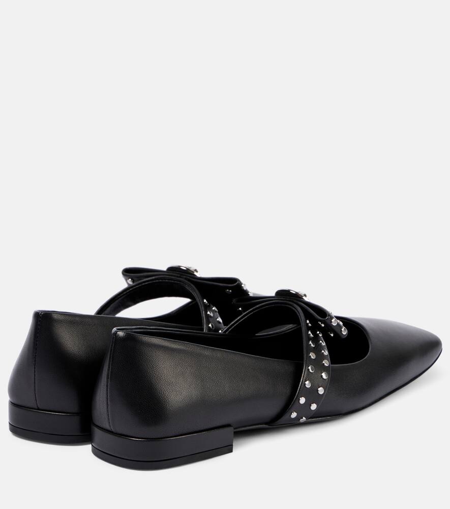 Балетки из кожи Gianni Ribbon с декоративными шпильками Versace, Black-Palladium — фото 3
