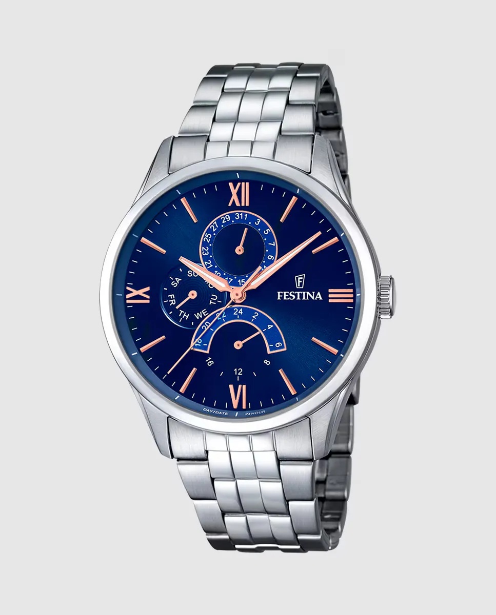

F16822/3 Ретро серебряные стальные мужские часы Festina, серебряный