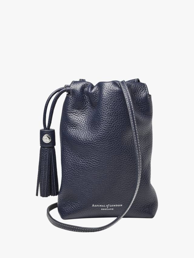 

Hudson Small Grain Milled Pebble Leather сумка через плечо с кулиской Aspinal of London, Navy
