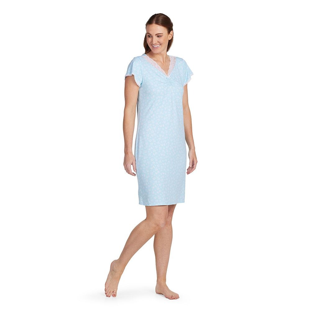 

Женское короткое пижамное платье Miss Elaine Essentials из микробархата с кружевным вырезом, цвет Blue Floral