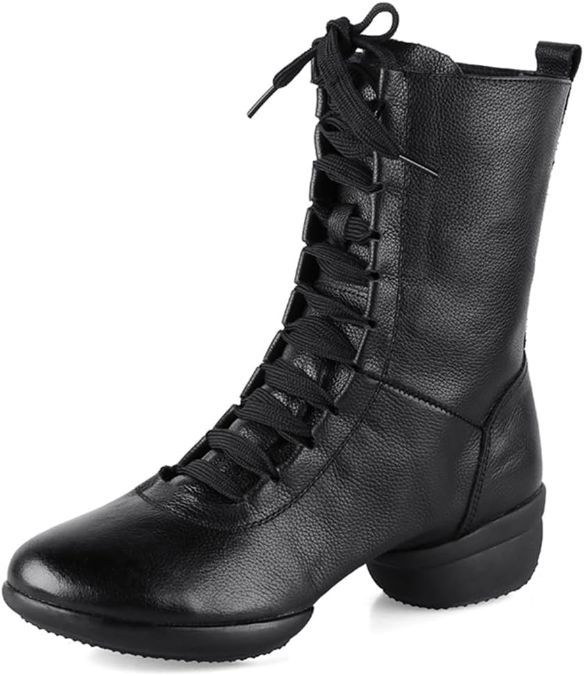 

Джаз-балетные ботинки, кружевные танцевальные кроссовки для женщин, кожаные высокие туфли для бальных выступлений Veacam, черный