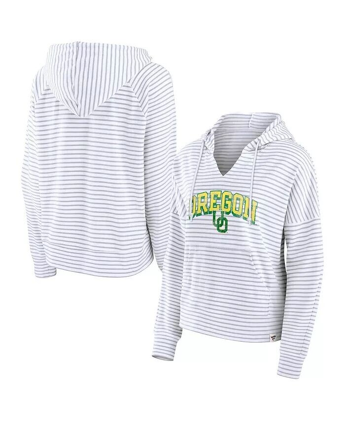 

Женская белая полосатая толстовка с капюшоном Oregon Ducks с вырезом-ножом Fanatics