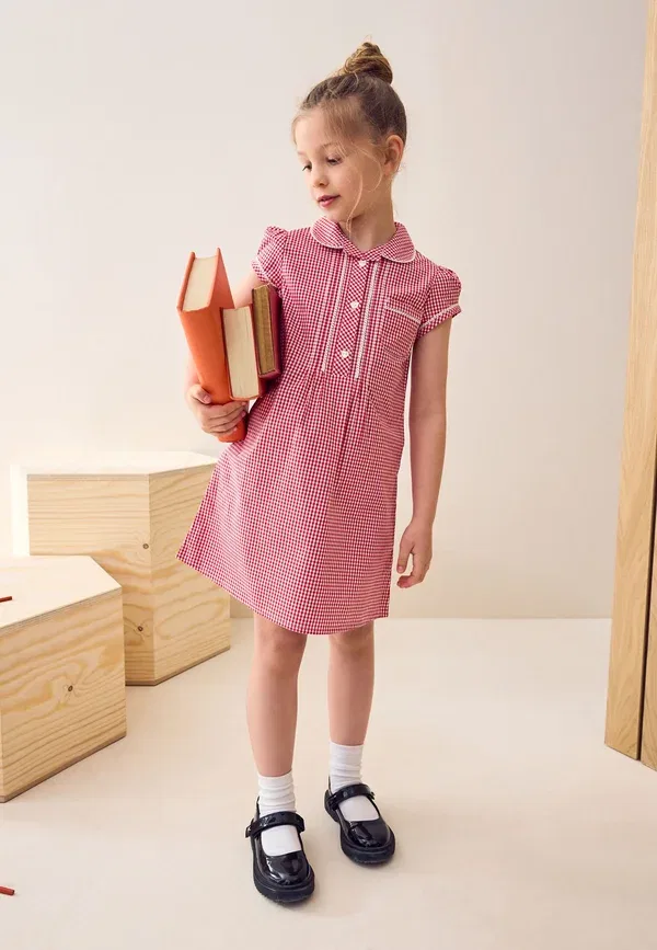 Платье дневное Next Button front gingham day dress, красный — фото 2