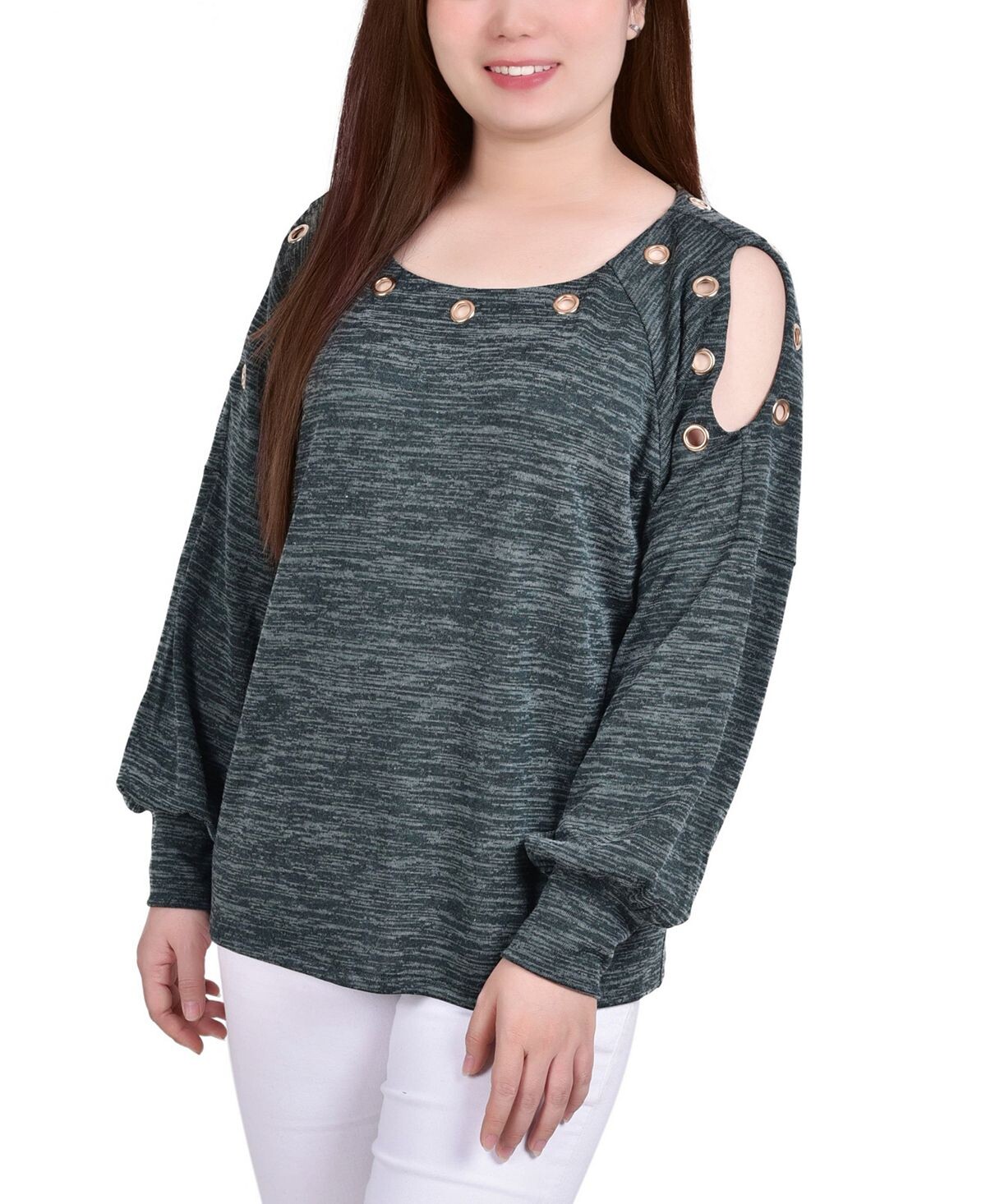 

Топ-туника Petite с длинными рукавами и вырезом на плечах NY Collection