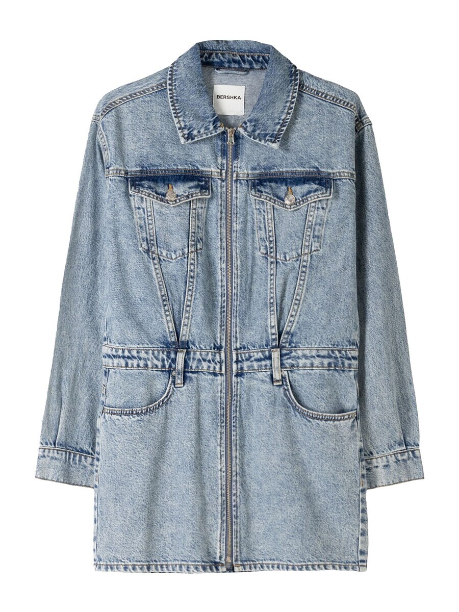 

Платье рубашка Bershka Shirt Dress, пыльно-голубой