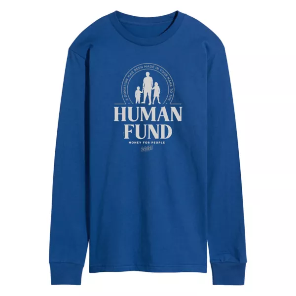 

Мужская футболка с длинным рукавом и принтом «Seinfeld the Human Fund» Licensed Character, синий