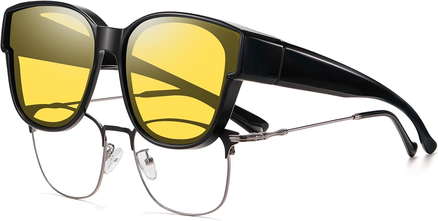 

Солнцезащитные очки GEGURI Fit Over Glasses с поляризацией, для женщин и мужчин, стильный дизайн «кошачий глаз», 100% защита от УФ-излучения, L 01black Frame Night Vision Lens