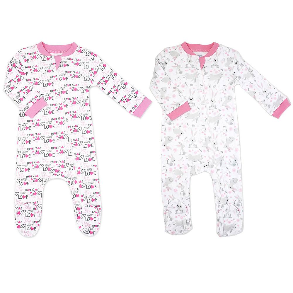 

Комплект из 2 футболок для маленьких девочек на молнии, Pink Bunnies And Love Baby Mode, розовый