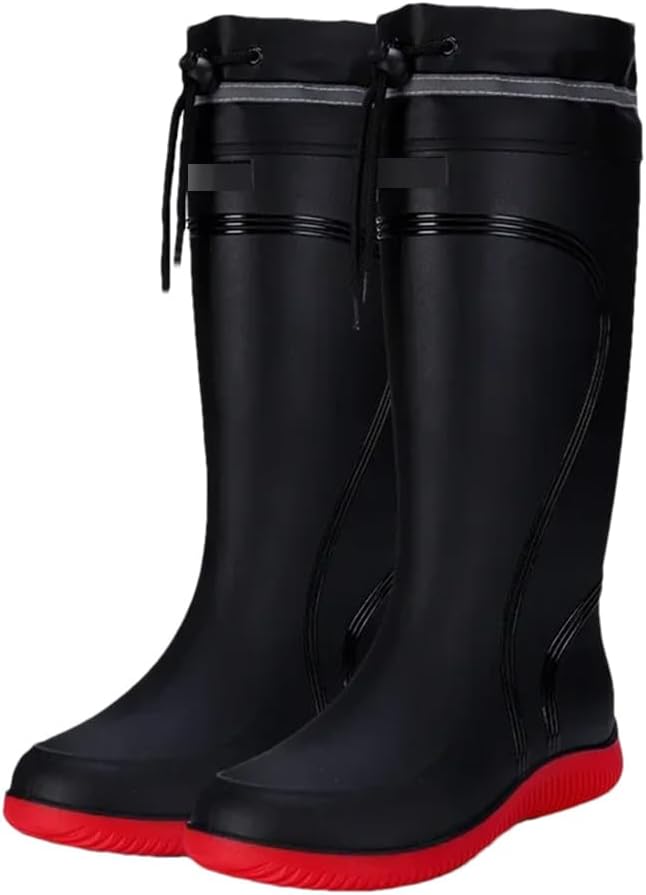 

Мужские водные ботинки Wjnvfioo с длинной трубкой, противоскользящие, водонепроницаемые, безопасная рабочая обувь на платформе, высокие дождевые ботинки, черный/красный